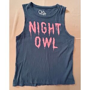 NWT CHASOR Night Owl Graphic Tank Top Women's Size S Dark Blue Pink Drip